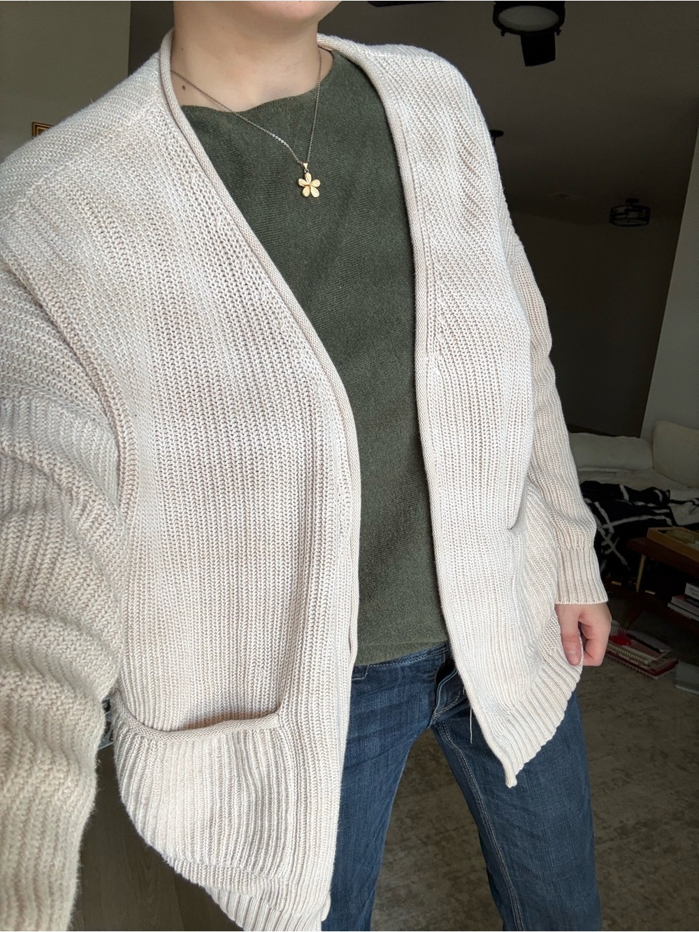 Universal Thread Cream Ribbed Open-Front Cardigan - Picture 2 of 7